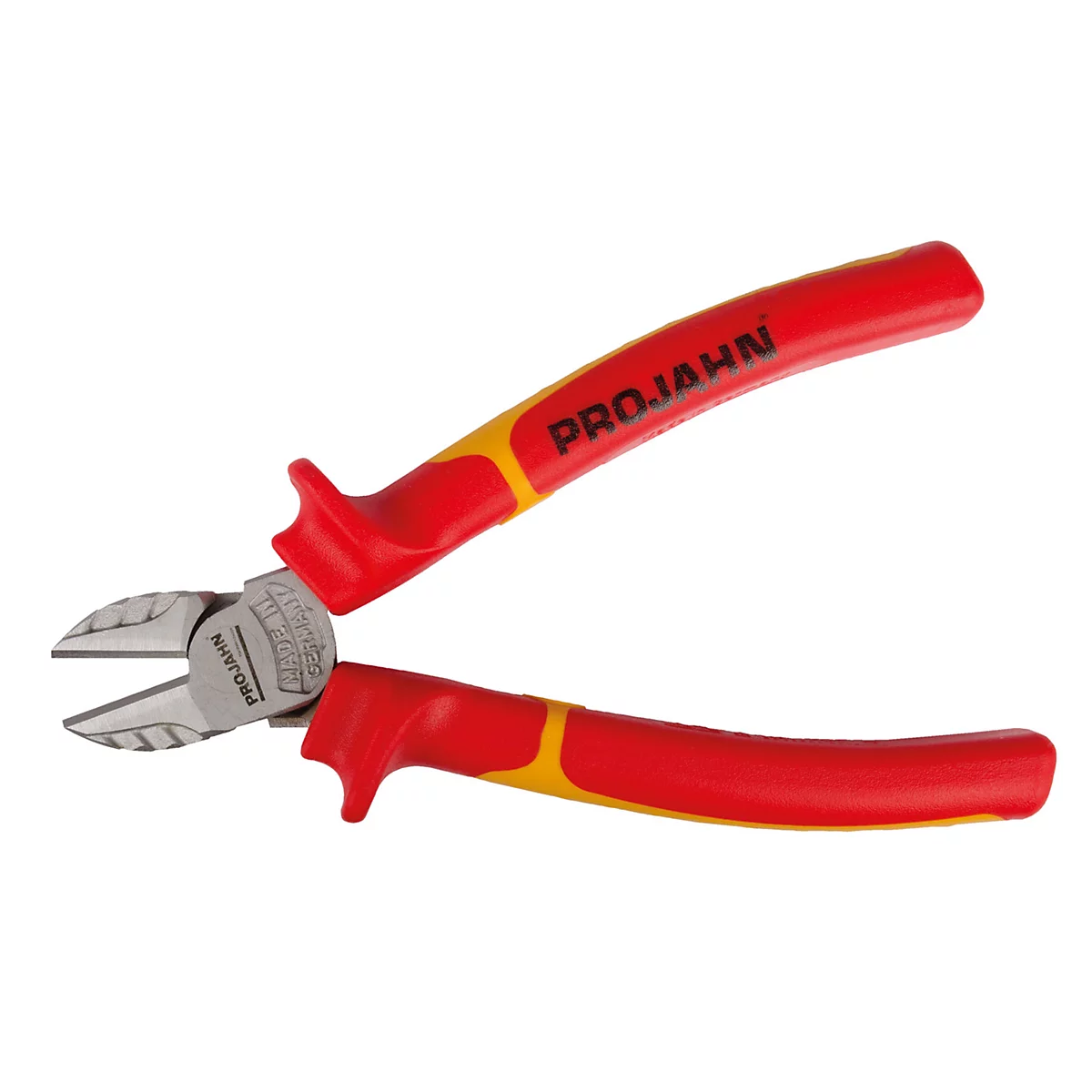 Rote Seitenschneider mit gelben Akzenten und dem Schriftzug PRO.JAHN.