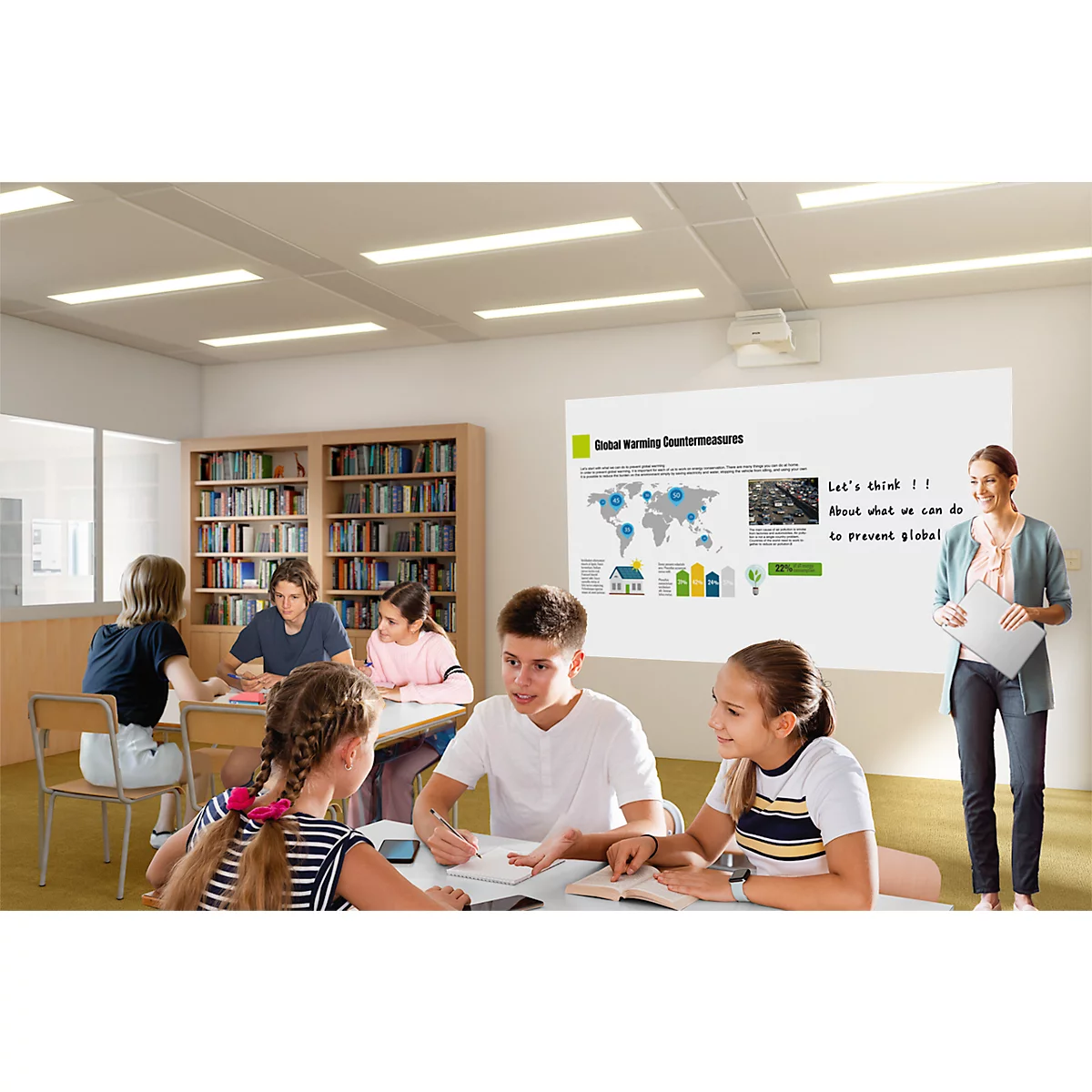 Projecteur 3LCD à focale ultra-courte Epson EB-760W, jusqu'à 150 pouces, 4 100 lumens, HD Ready WXGA, 2 500 000:1, blanc