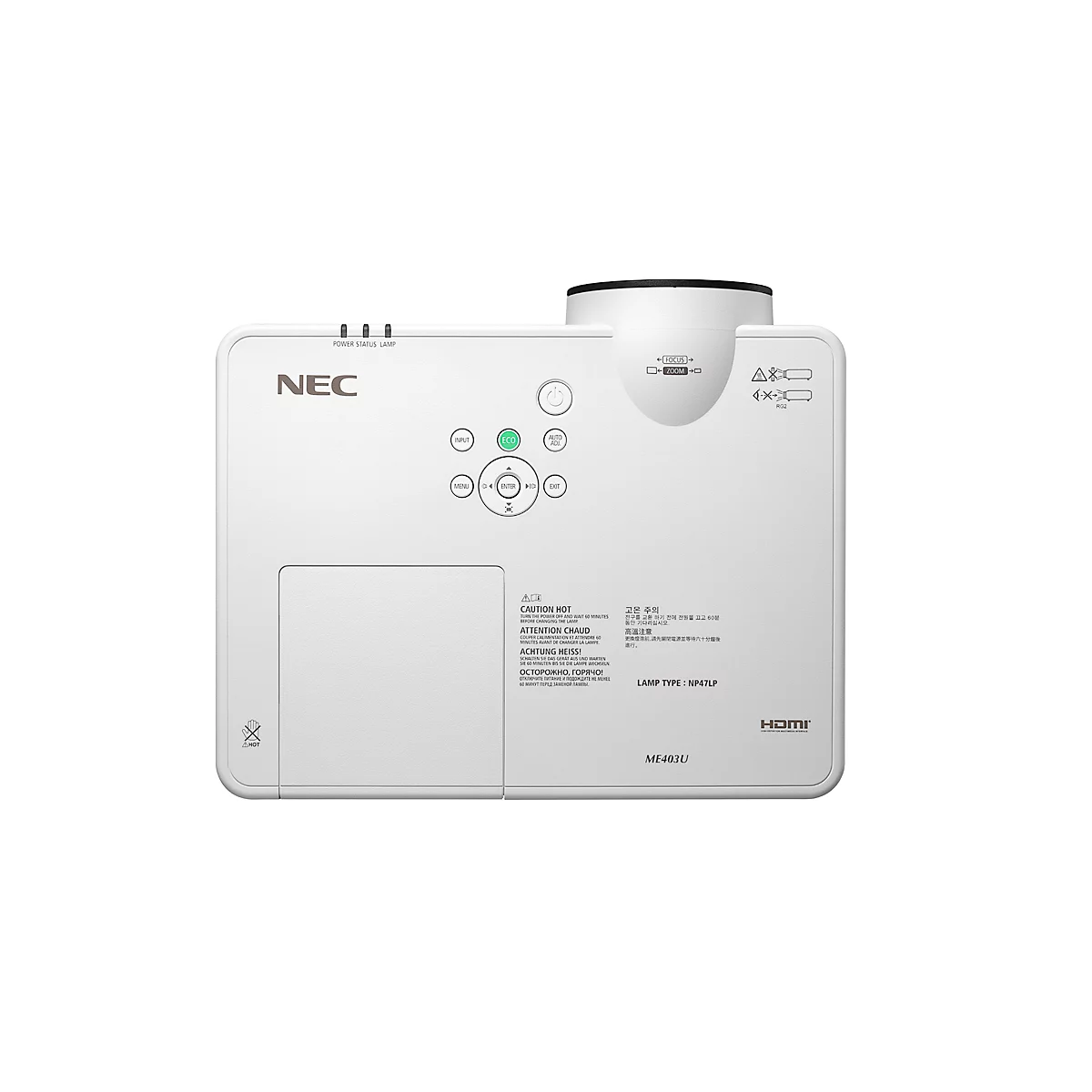 Projecteur 3LCD SHARP/NEC ME403U, 1920 x 1200 HD WUXGA, 4000 ANSI lumens, zoom 1,6x, haut-parleurs 16 watts, 2 x HDMI, USB/LAN, jusqu'à 20000 h, blanc
