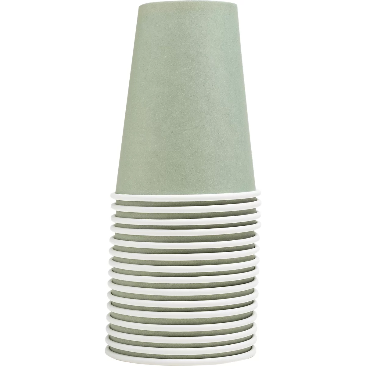 Une pile de gobelets en carton vert clair avec des bords blancs.