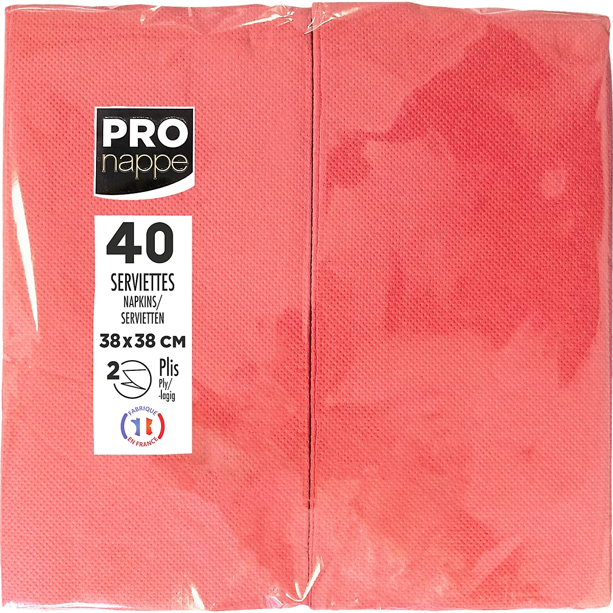 Verpackung mit 40 roten Servietten von Pro Nappe, 38x38 cm.