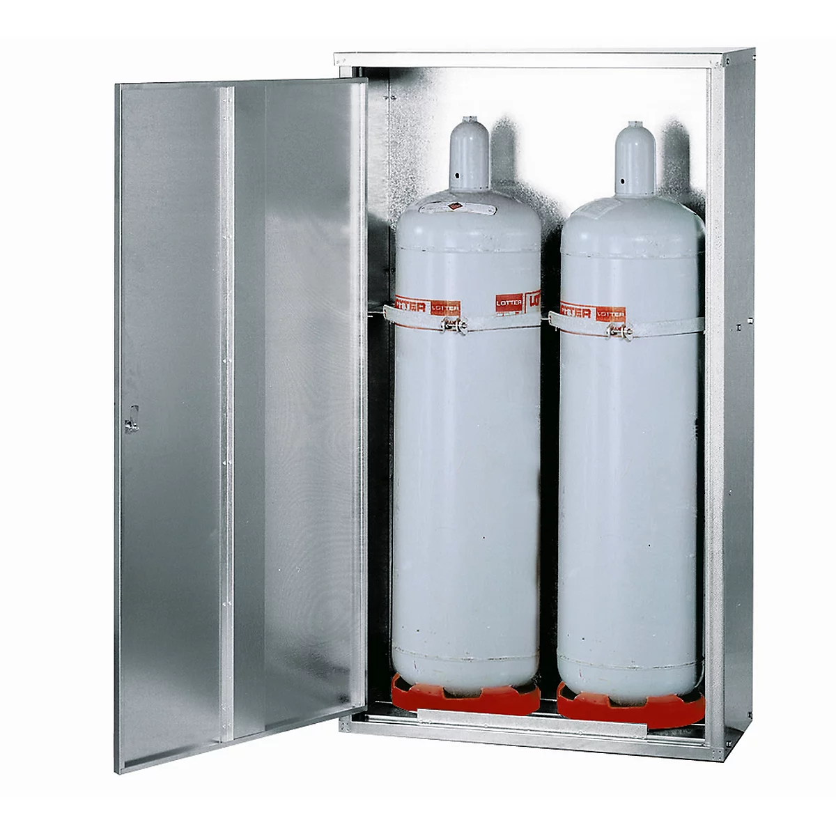 Propaan gasflessenkast G-PG , scharnierende deurstop links, 2 x 33 kg cilinders, B 840 x D 400 x H 1485 mm