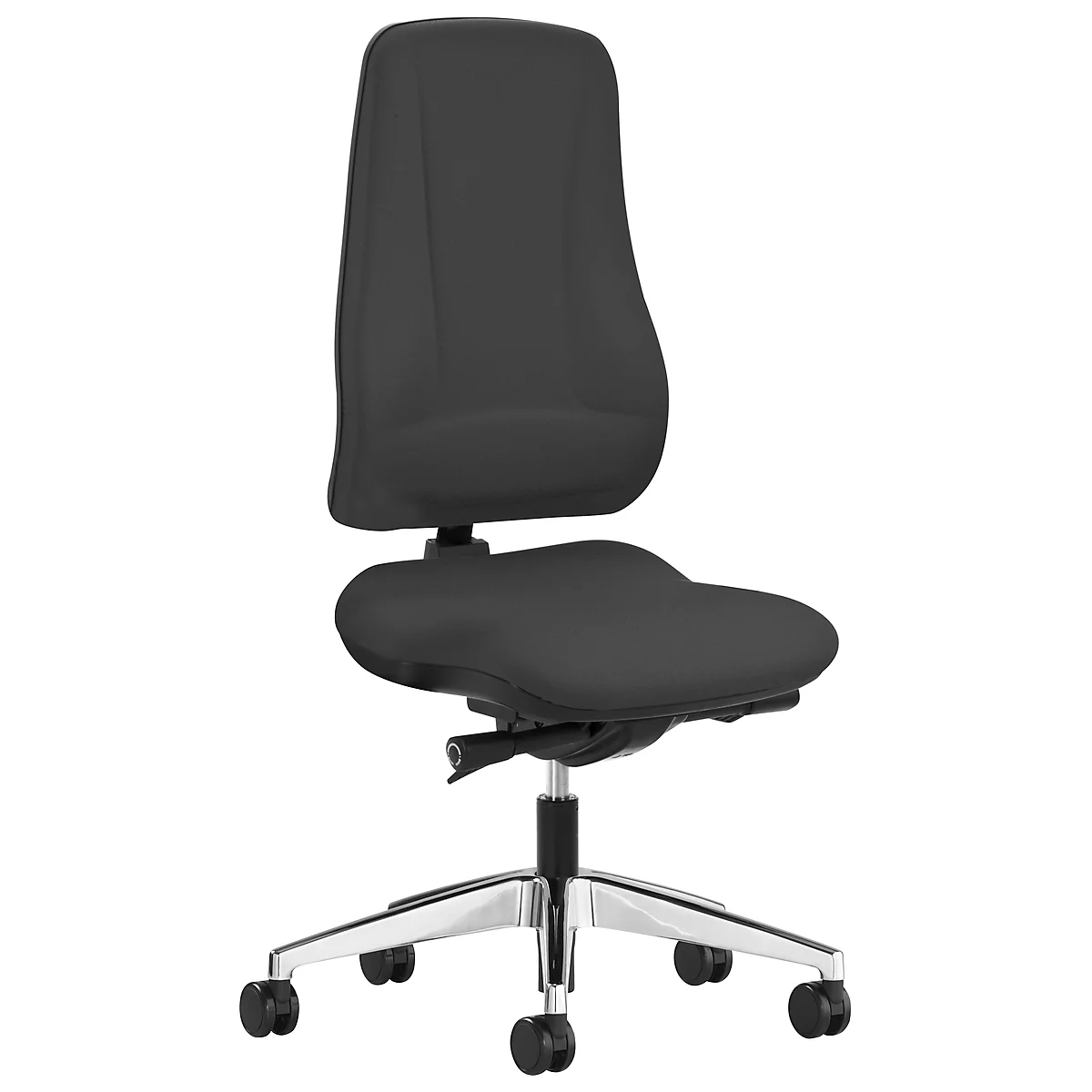 Prosedia Bürostuhl LEANOS V KOMFORT, Synchronmechanik, ohne Armlehnen, hohe Rückenlehne, schwarz/alupoliert