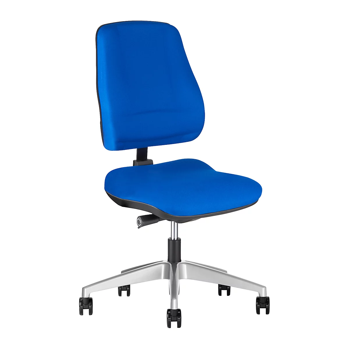 Prosedia bureaustoel LEANOS V ERGO, synchroonmechanisme, zonder armleuningen, ergonomisch gevormde wervelsteun, blauw/aluminium gepolijst