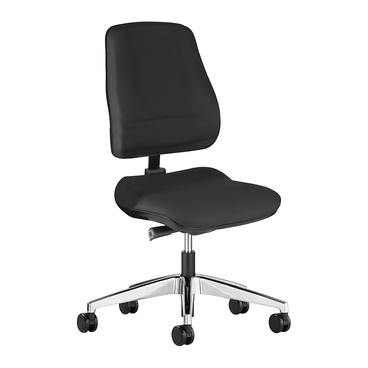 Prosedia bureaustoel LEANOS V ERGO, synchroonmechanisme, zonder armleuningen, ergonomisch gevormde wervelsteun, zwart/aluminium gepolijst