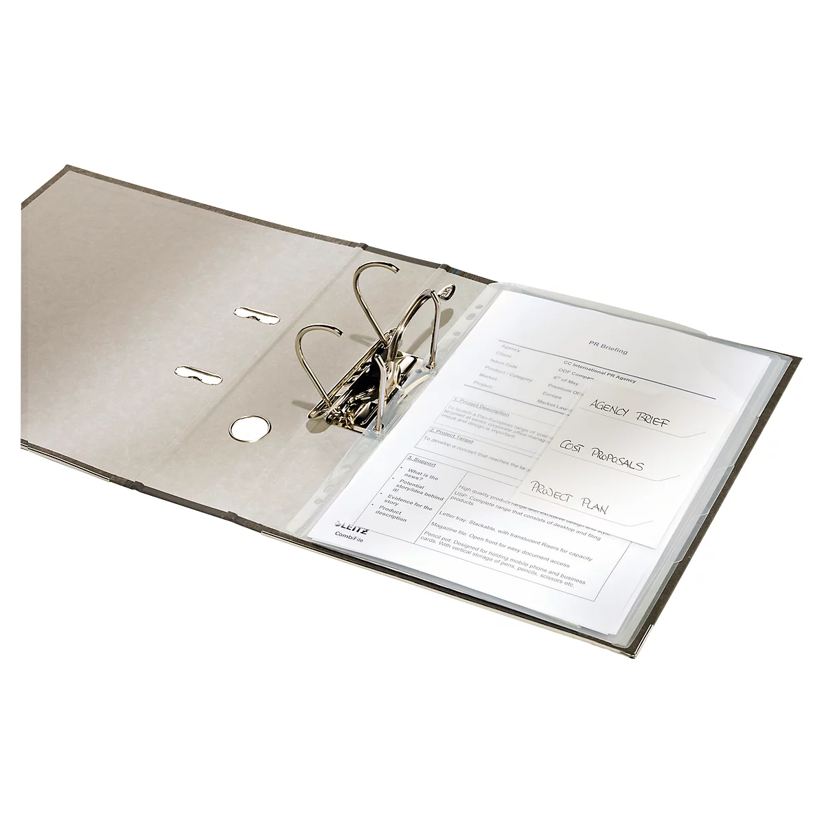 Prospekthüllen A4 LEITZ® CombiFile, Lochrand einklappbar, dokumentenecht, bis zu 40 Blatt, 5 Stück, klar