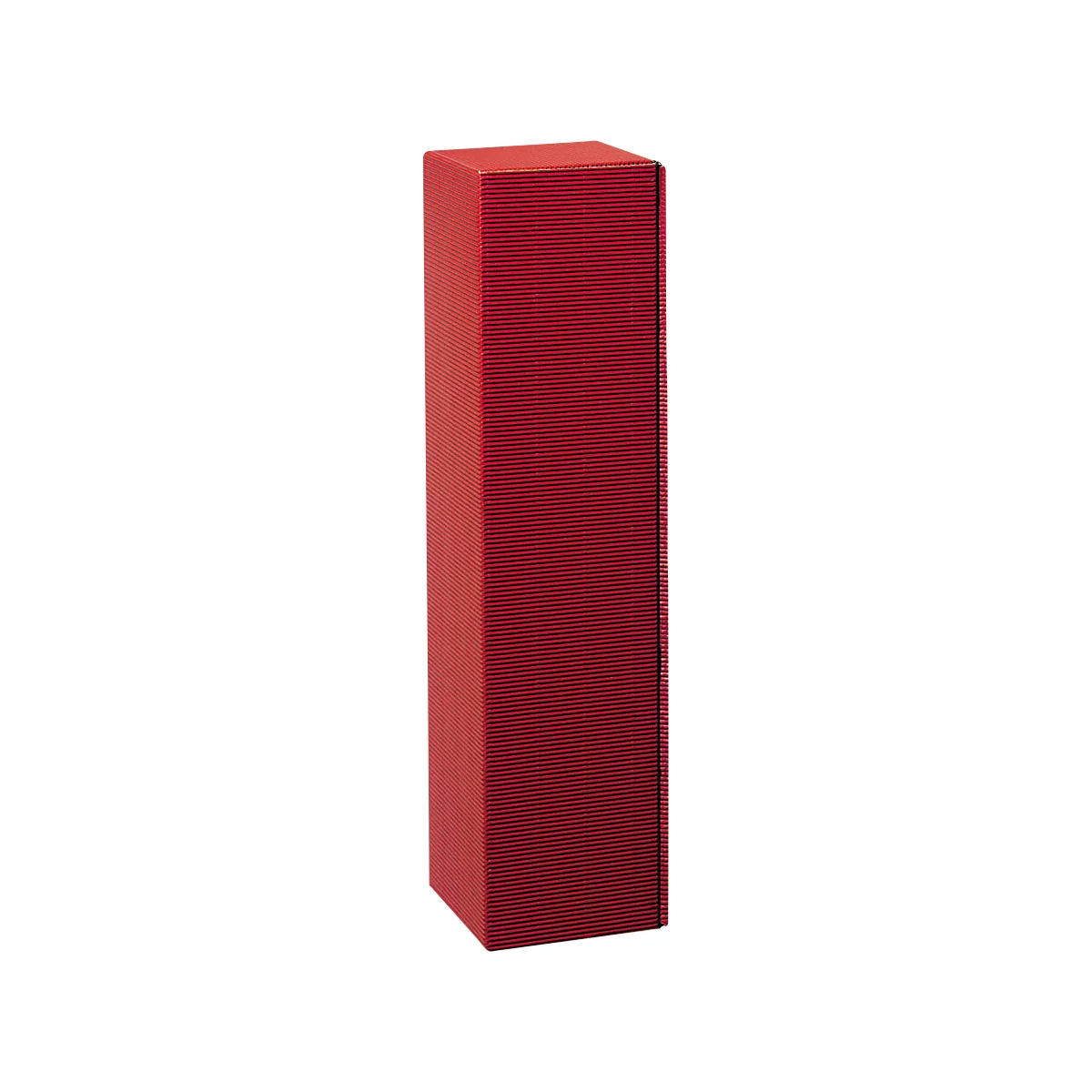 Red, oblong box with a ridged surface.