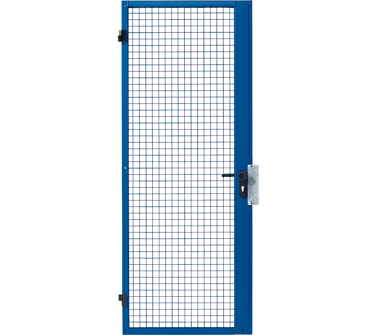 Puerta batiente de una hoja, para sistema de paredes separadoras, bisagra de puerta derecha/izquierda, An 850 x Al 2070 mm, con cerradura antipánico, azul