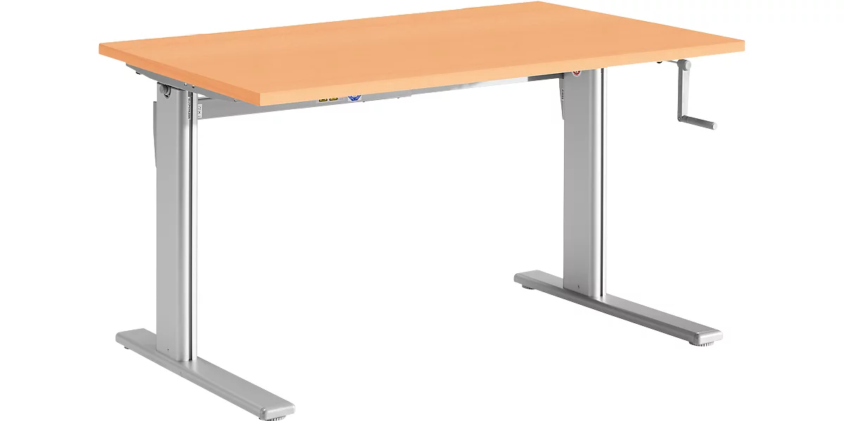 Puesto para trabajo sentado/de pie, mesa de manivela estándar, ajustable en altura, An 1200 mm, ac. haya/alu. bl.