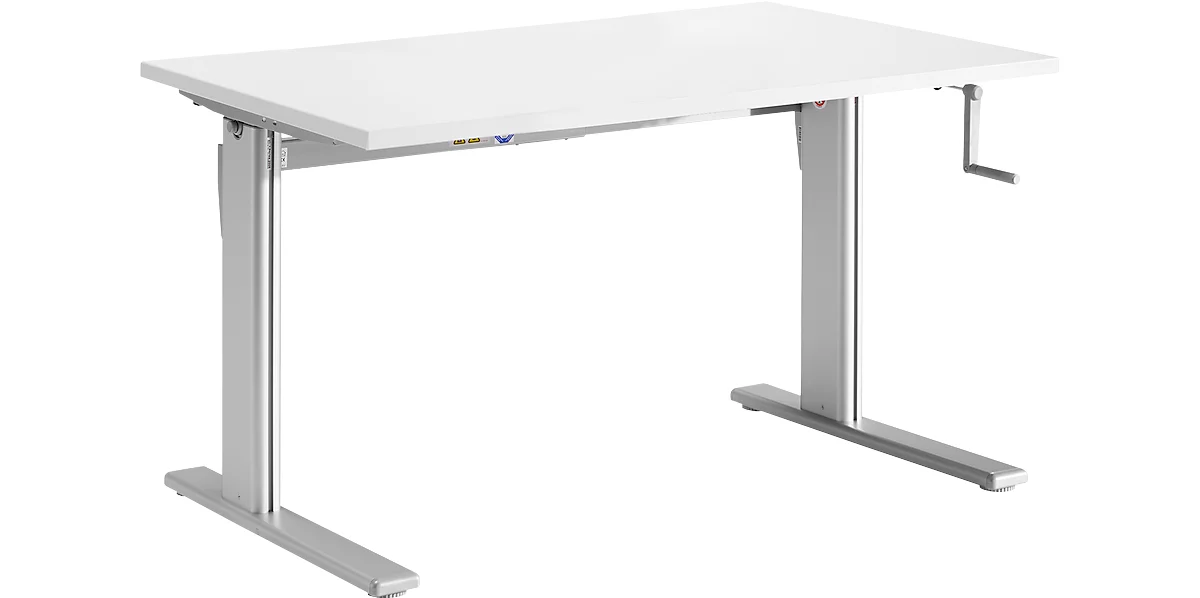 Puesto para trabajo sentado/de pie, mesa de manivela estándar, ajustable en altura, An 1200 mm, gris lum./alu. bl.
