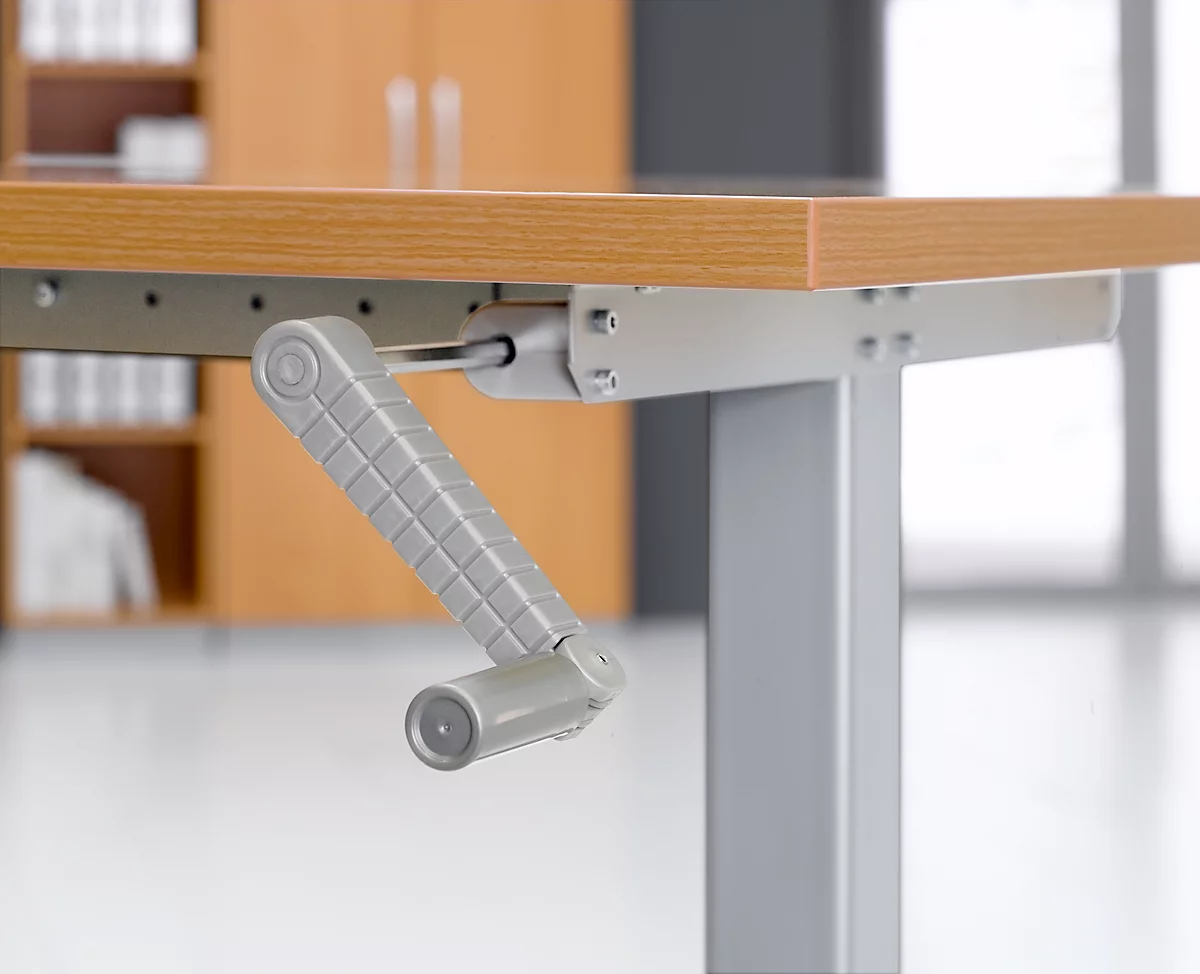 Puesto para trabajo sentado/de pie, mesa de manivela Multiflex, ajustable en altura, An 1200 mm, ac. haya/alu. bl.