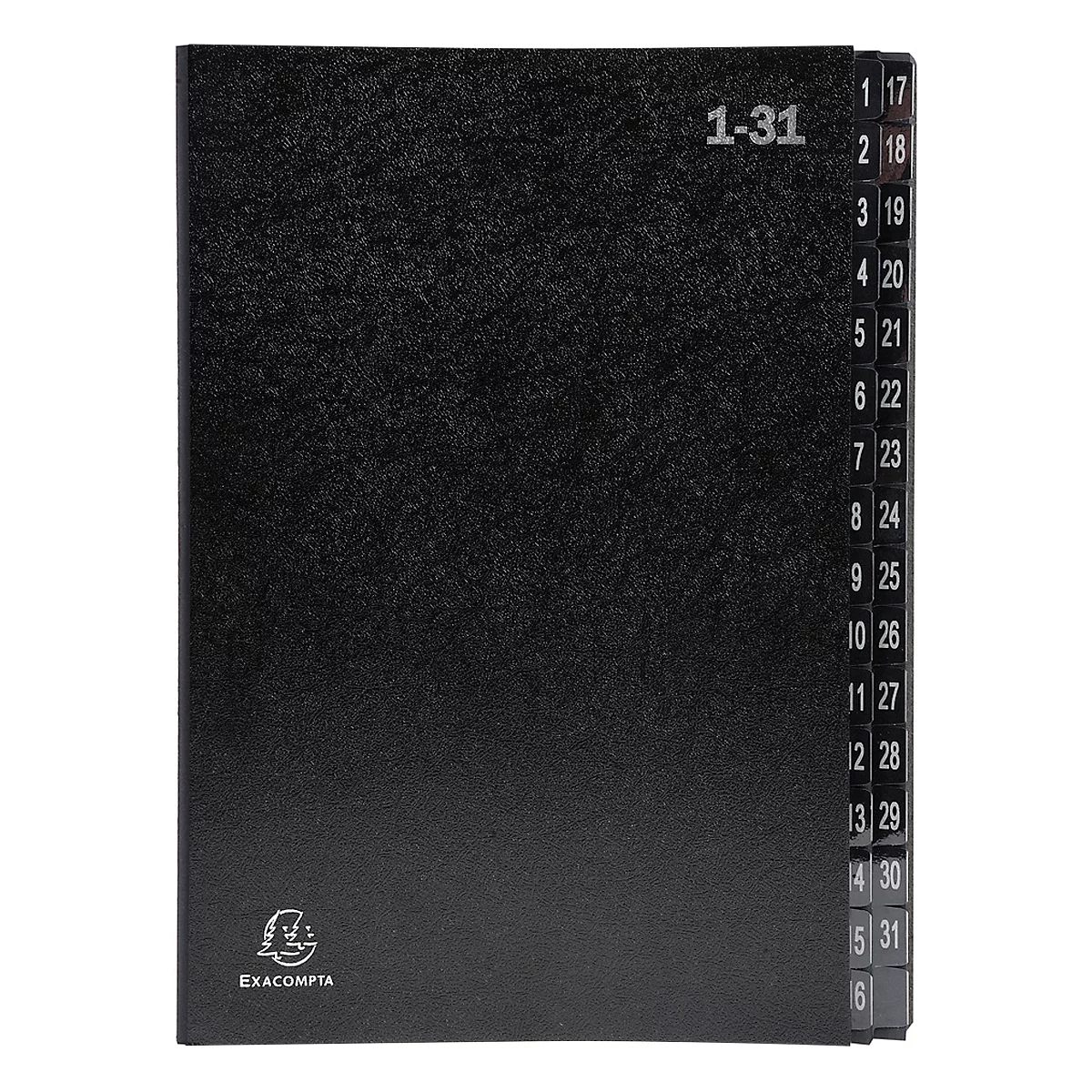 Pultordner Exacompta 57032E, Format A4, 32 Fächer, Taben 1-31, B 250 x H 330 mm, Blauer Engel, Recycling-Karton, schwarz
