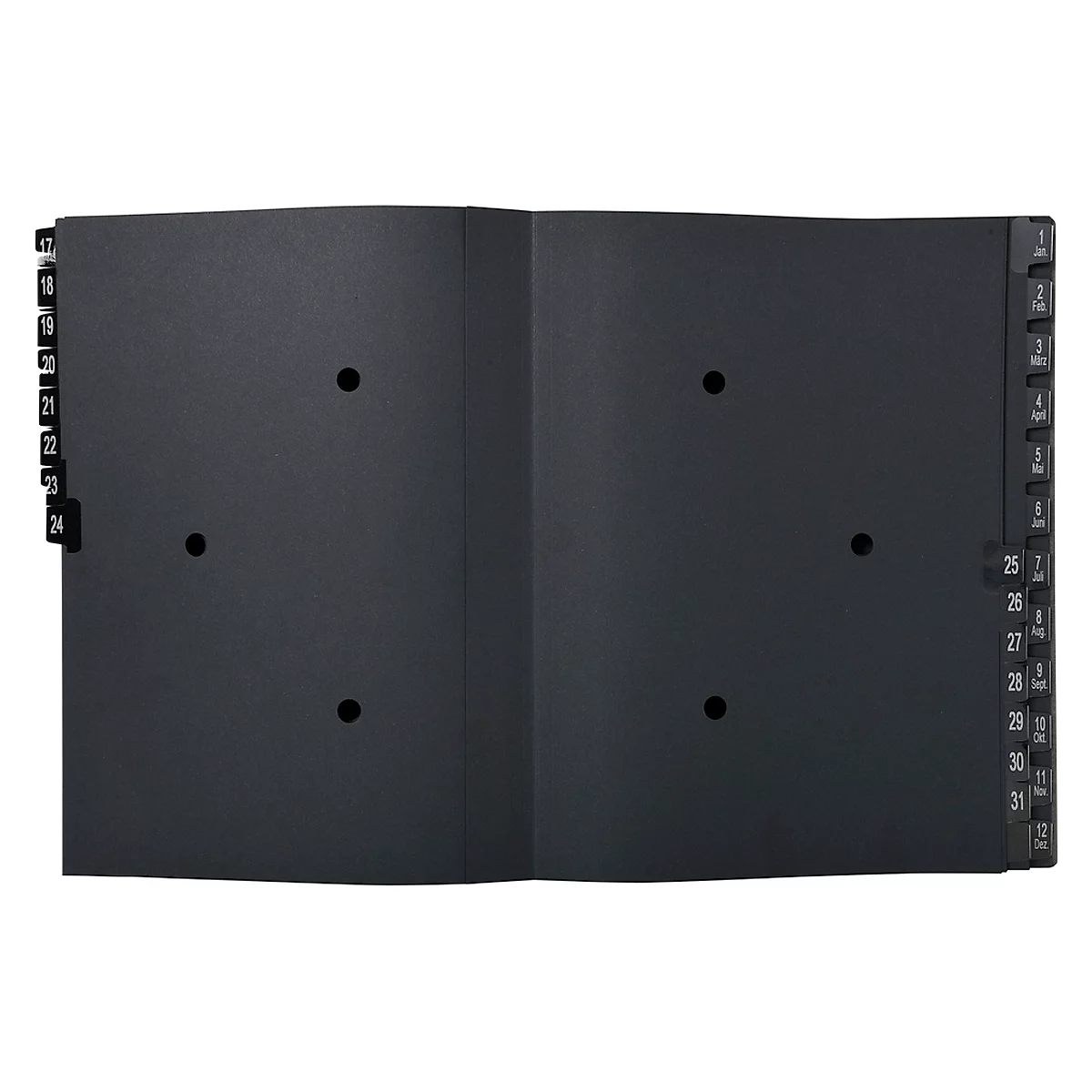 Pultordner Exacompta 57044E, Format A4, 44 Fächer, Taben 1-12/1-31/Jan-Dez, B 250 x H 330 mm, Blauer Engel, Recycling-Karton, schwarz