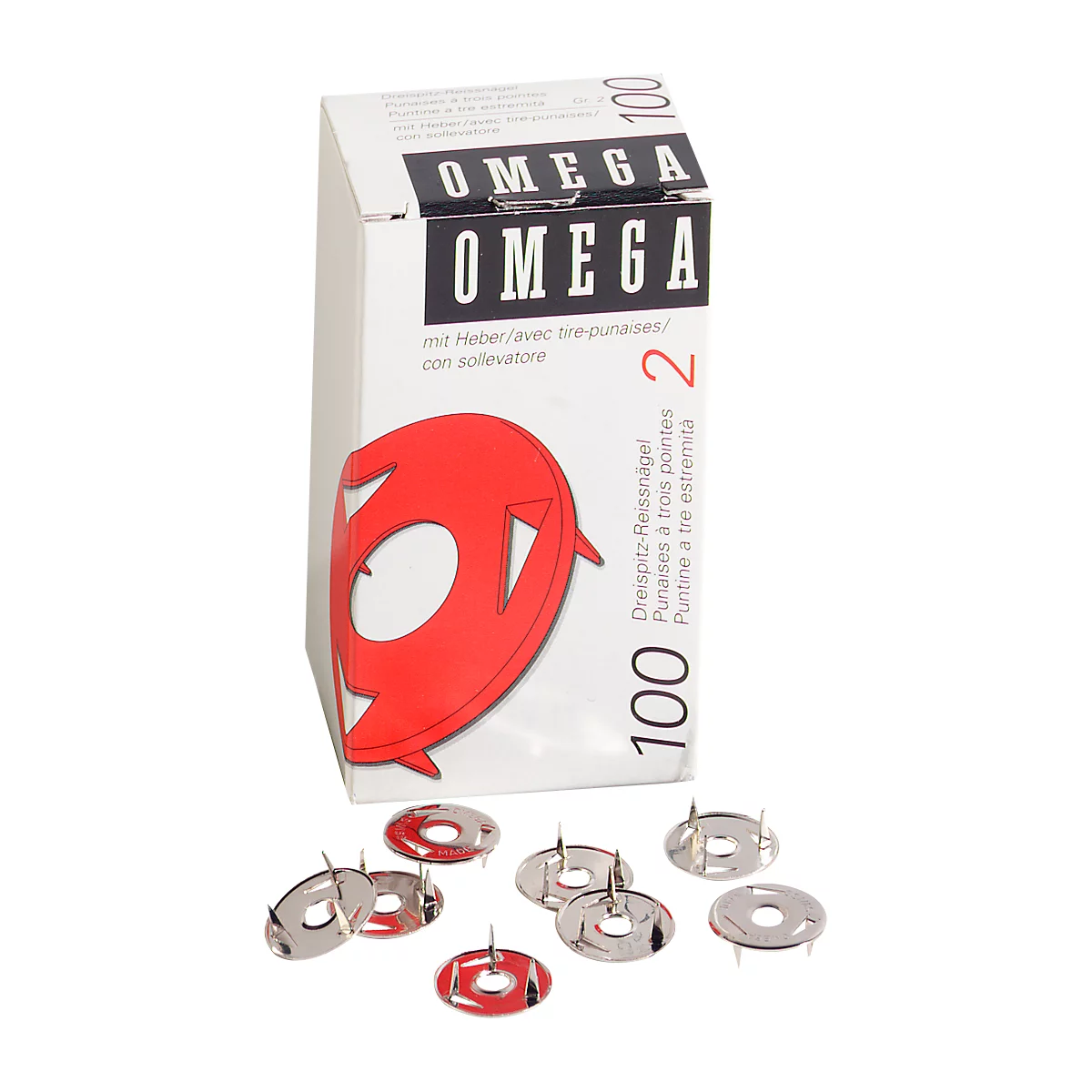 Punaises à 3 pointes, Omega, sans tire-punaises, taille 1, 100 p.