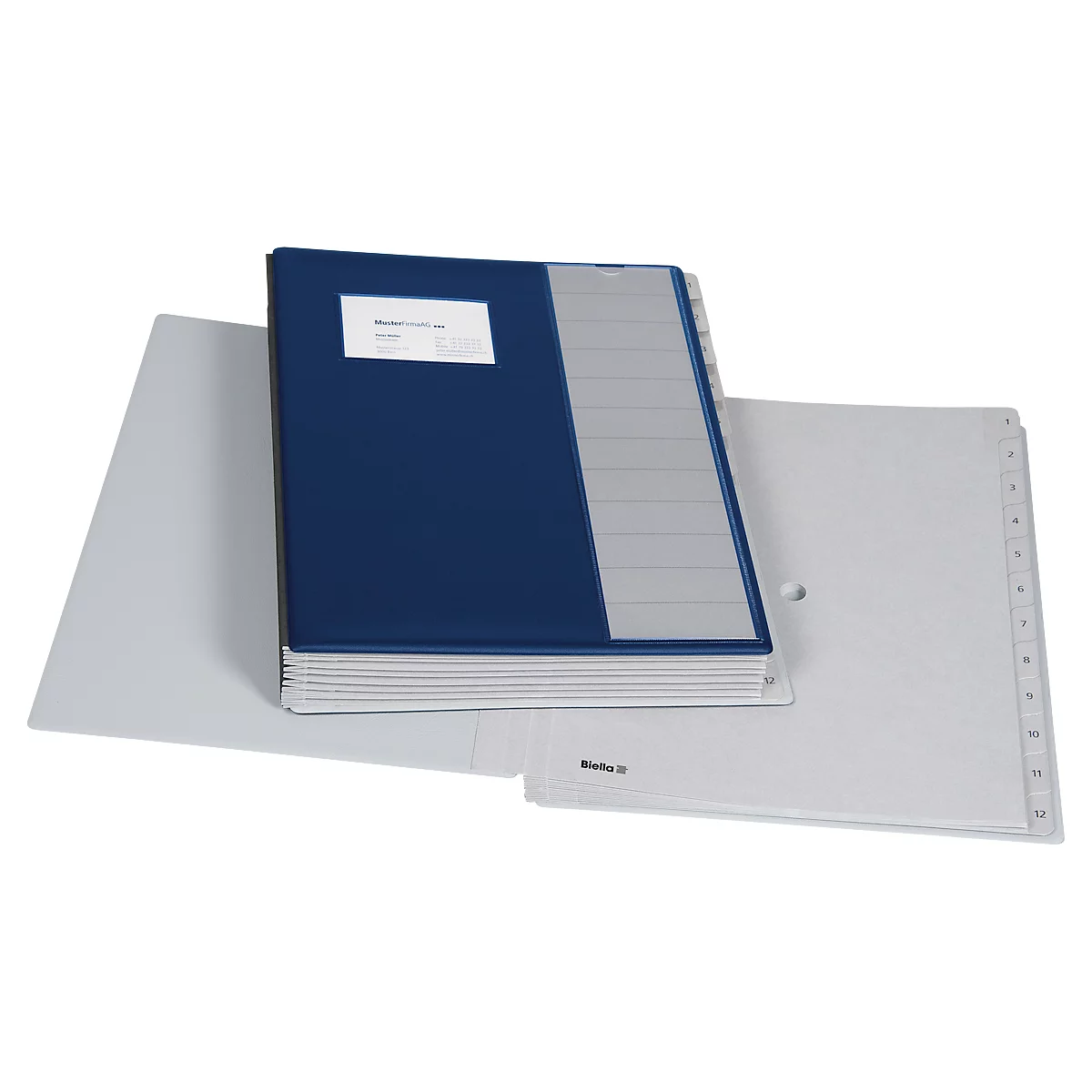 Pupitre Biella Pronto, pour DIN A4, numérique 1-12, L 330 x l 280 x H 32 mm, vinyle, bleu foncé