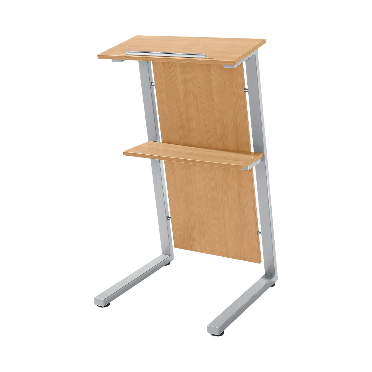 Pupitre SSI Schäfer, tube d'acier/panneau de particules, L 590 x P 620 x H 1120/1060 mm, hêtre