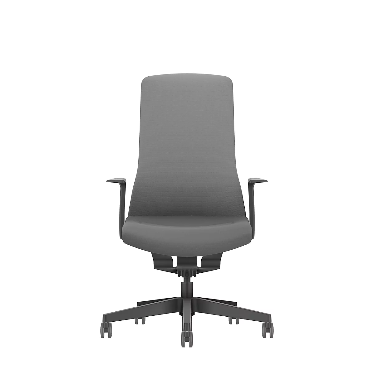 Grey office chair against a white background, front view.