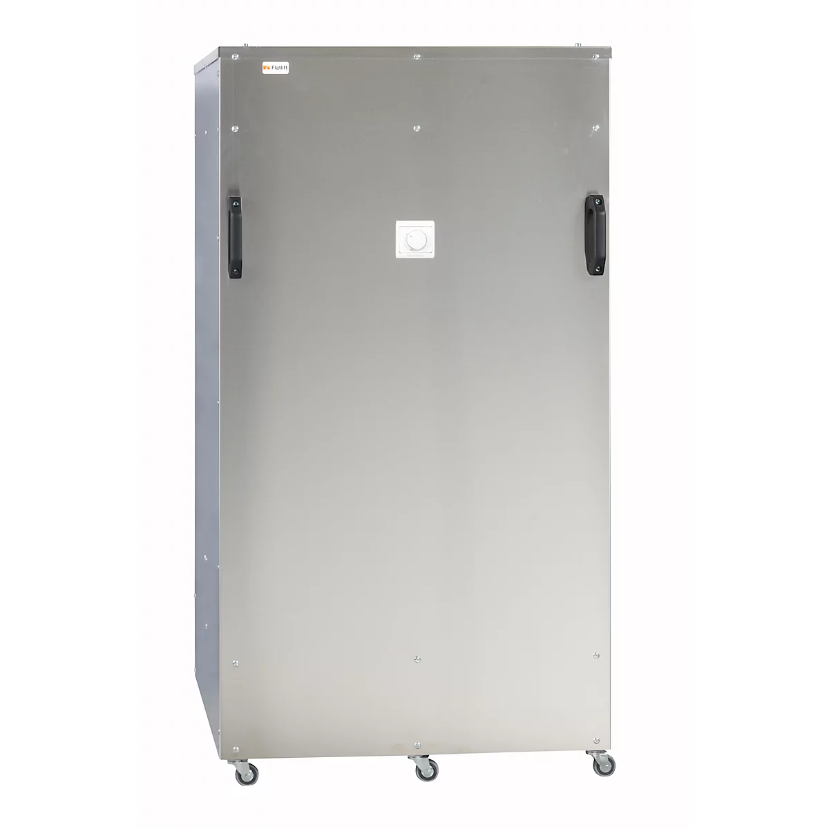 Purificateur d'air UVC Flatlift taille XL, puissance 220 W, jusqu'à 4410 m³/h, pour des pièces jusqu'à 500 m², jusqu'à 8000 h, roulettes, acier inoxydable, L 813 x P 813 x H 1600 mm
