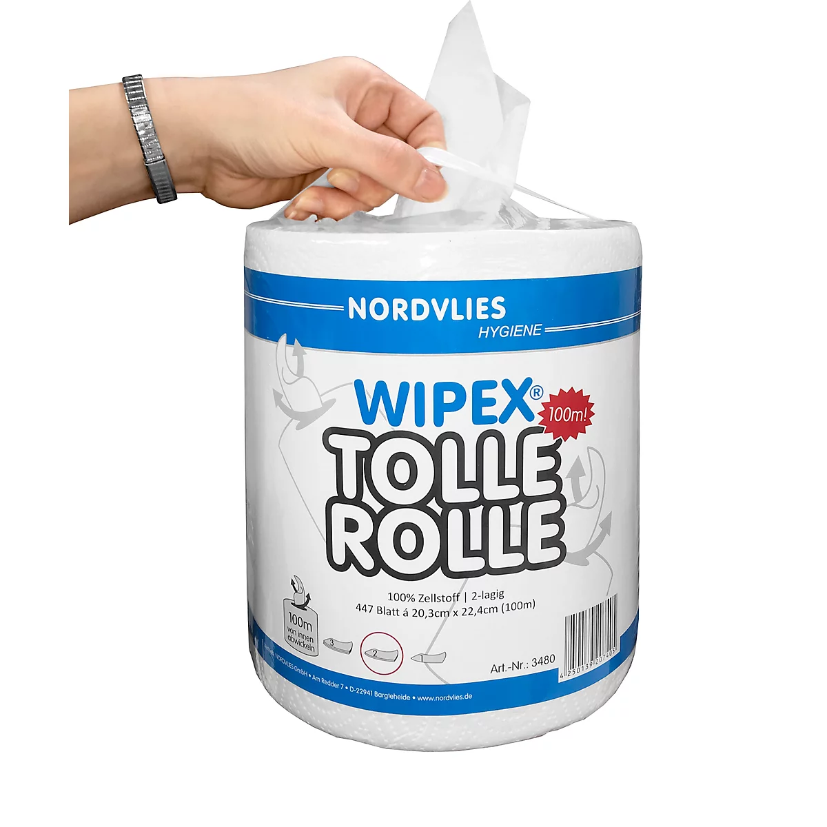 Putztuchrolle Wipex Tolle Rolle , 2-lagig, weiss, 447 Blatt pro Rolle, 6 Rollen je Karton