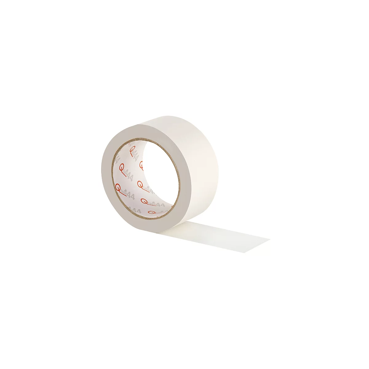 A roll of white adhesive tape with the end unrolled. A red logo with the lettering "Q 444" is visible on the inside.