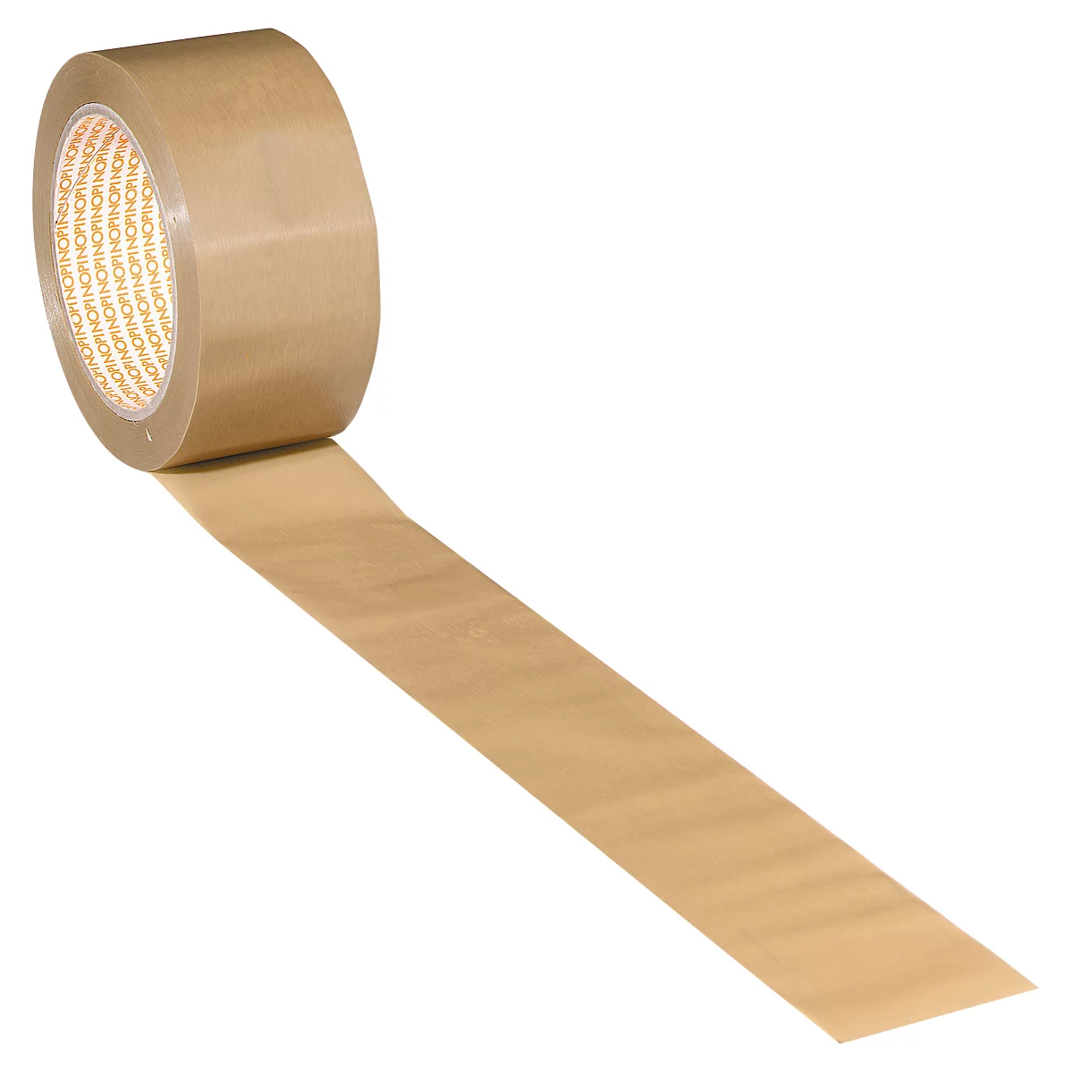 Brown tape being unrolled from a roll.