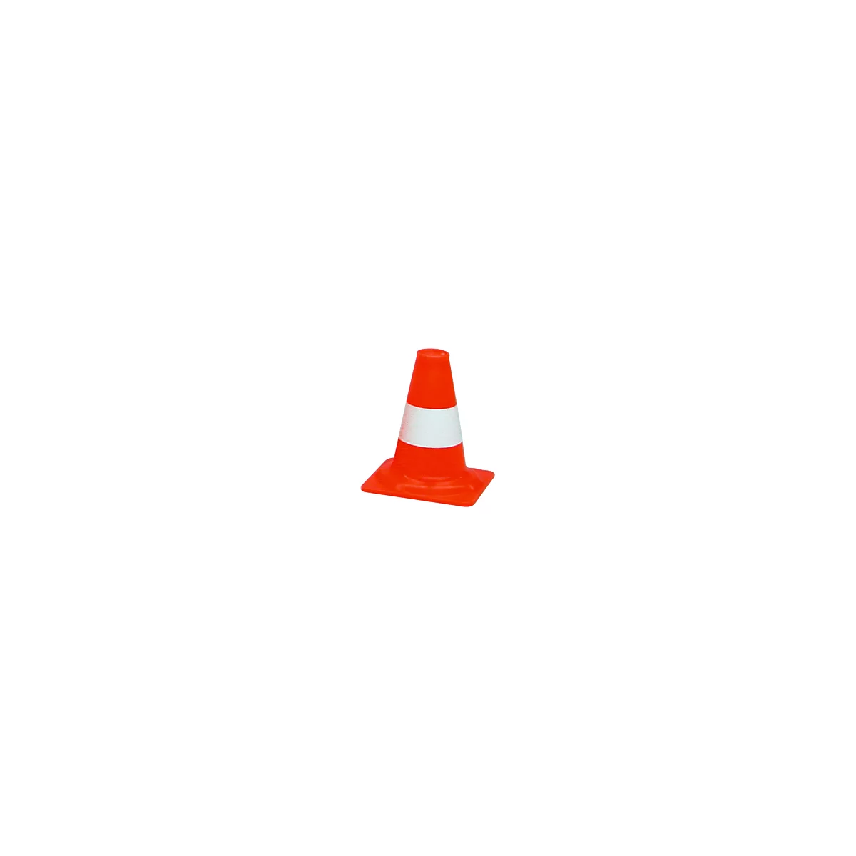 An orange traffic cone with a white reflective band.