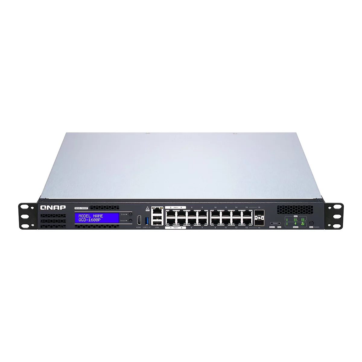 QNAP QGD-1600P - Switch - Smart - 4 x 10/100/1000 (PoE++) + 10 x 10/100/1000 (PoE+) + 2 x Kombinations-Gigabit-SFP (PoE+) - an Rack montierbar - PoE++ (370 W)