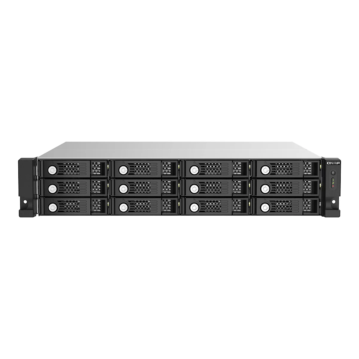 Ein Server mit schwarzen FestplattenschÃ¤chten vor weiÃŸem Hintergrund.