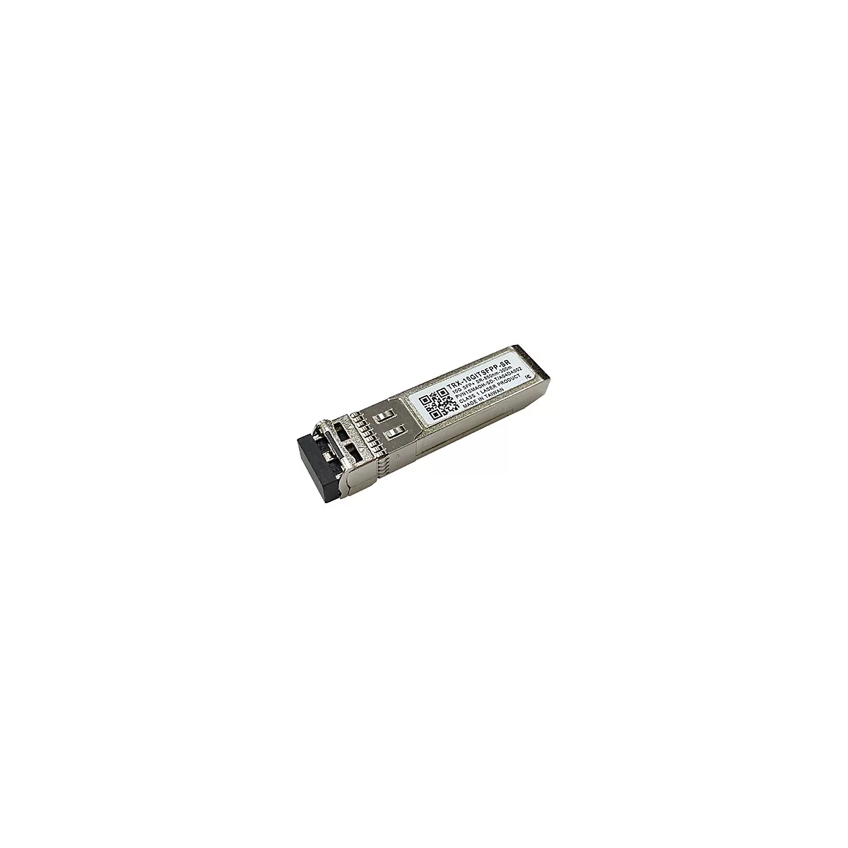 Émetteur-récepteur argenté TRX-10GITSFPP-SR, enfichable. Avec étiquette, code QR et texte.