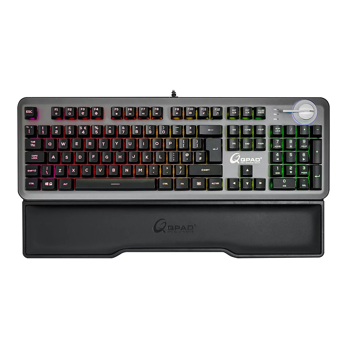 QPAD MK-95 - Tastatur - mit Lautstärkerad - Hintergrundbeleuchtung - USB - Deutsch