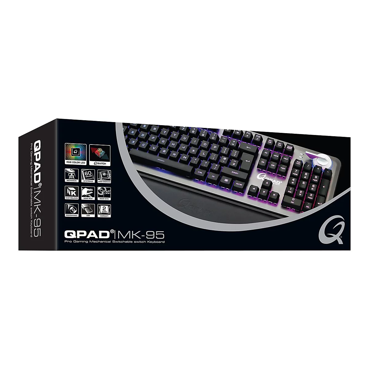 QPAD MK-95 - Tastatur - mit Lautstärkerad - Hintergrundbeleuchtung - USB - Deutsch