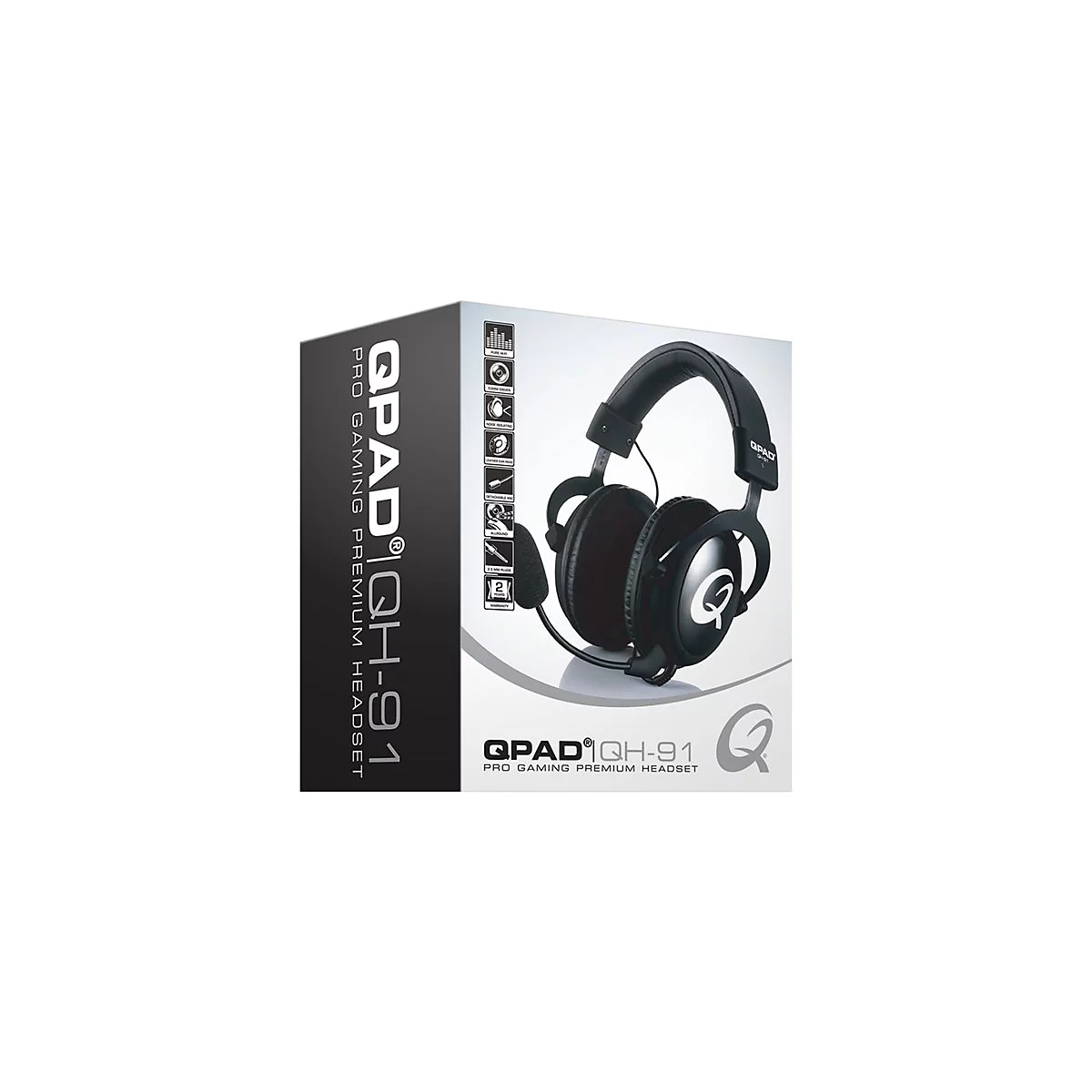Schwarzes Gaming-Headset auf einer weiÃŸen Box. Aufgedruckt sind Produktname und Logo. Das Headset ist abgebildet.