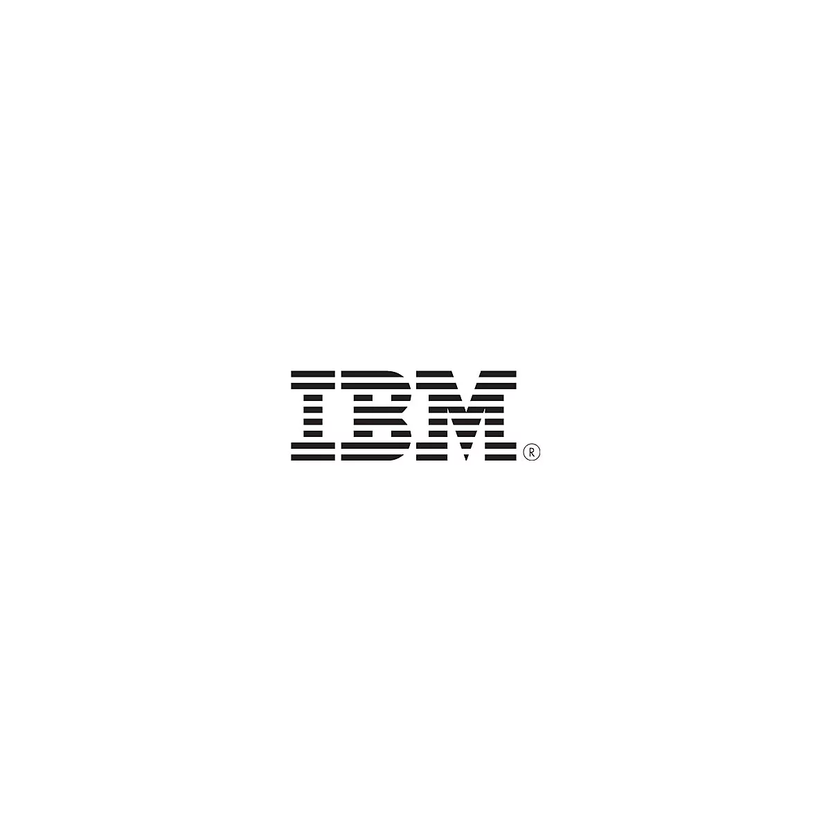 IBM Logo in Schwarzweiß; die Buchstaben sind aus horizontalen Streifen aufgebaut.