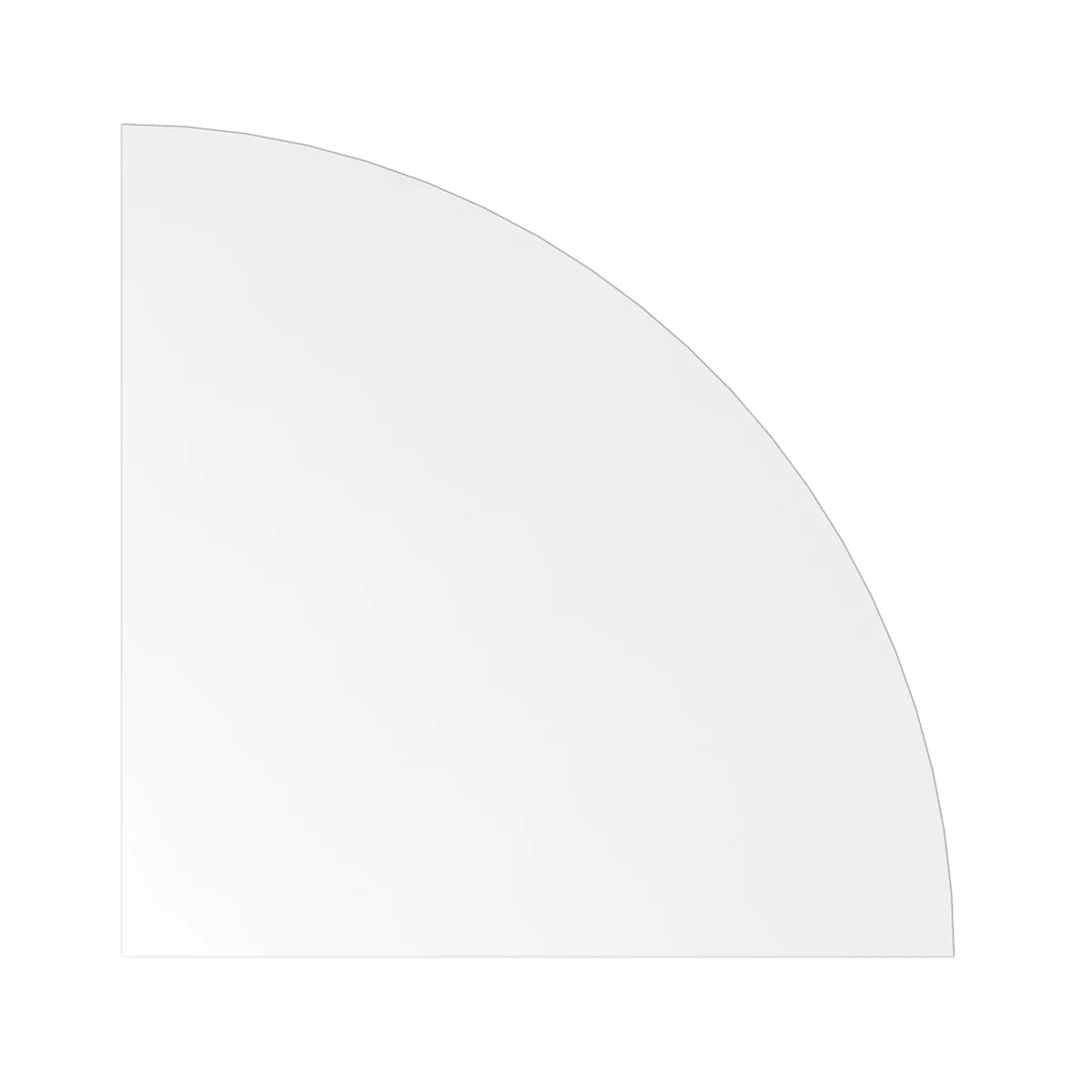 A white, quarter-circle object with a rounded edge against a white background.