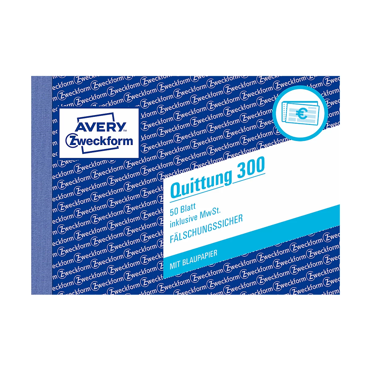 Quittung Avery Zweckform 300, inkl. MwSt., A6 Querformat, 1 Block mit 50 Blatt, FSC®-Papier, weiß