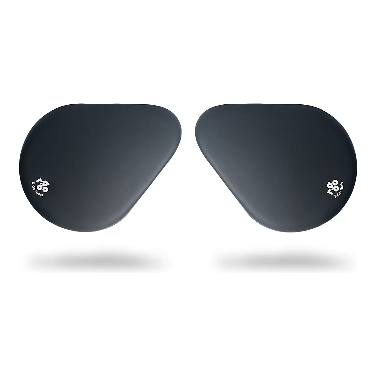 Deux repose-poignets ergonomiques gris avec logo blanc sur fond blanc.