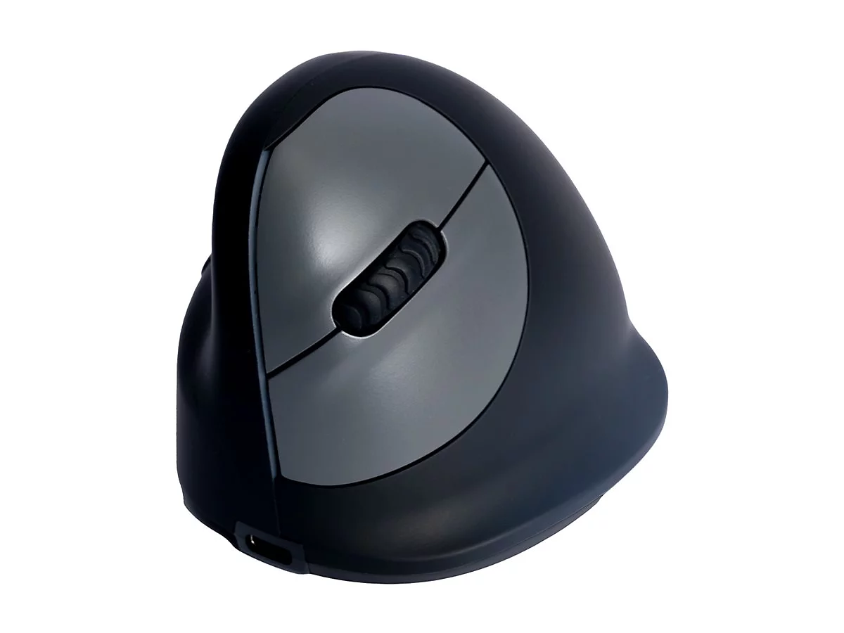 R-Go HE Mouse Ergonomische Maus, Mittel (165-195mm), linkshändig, drahtlose - vertikale Maus - 2.4 GHz - Schwarz, Silber