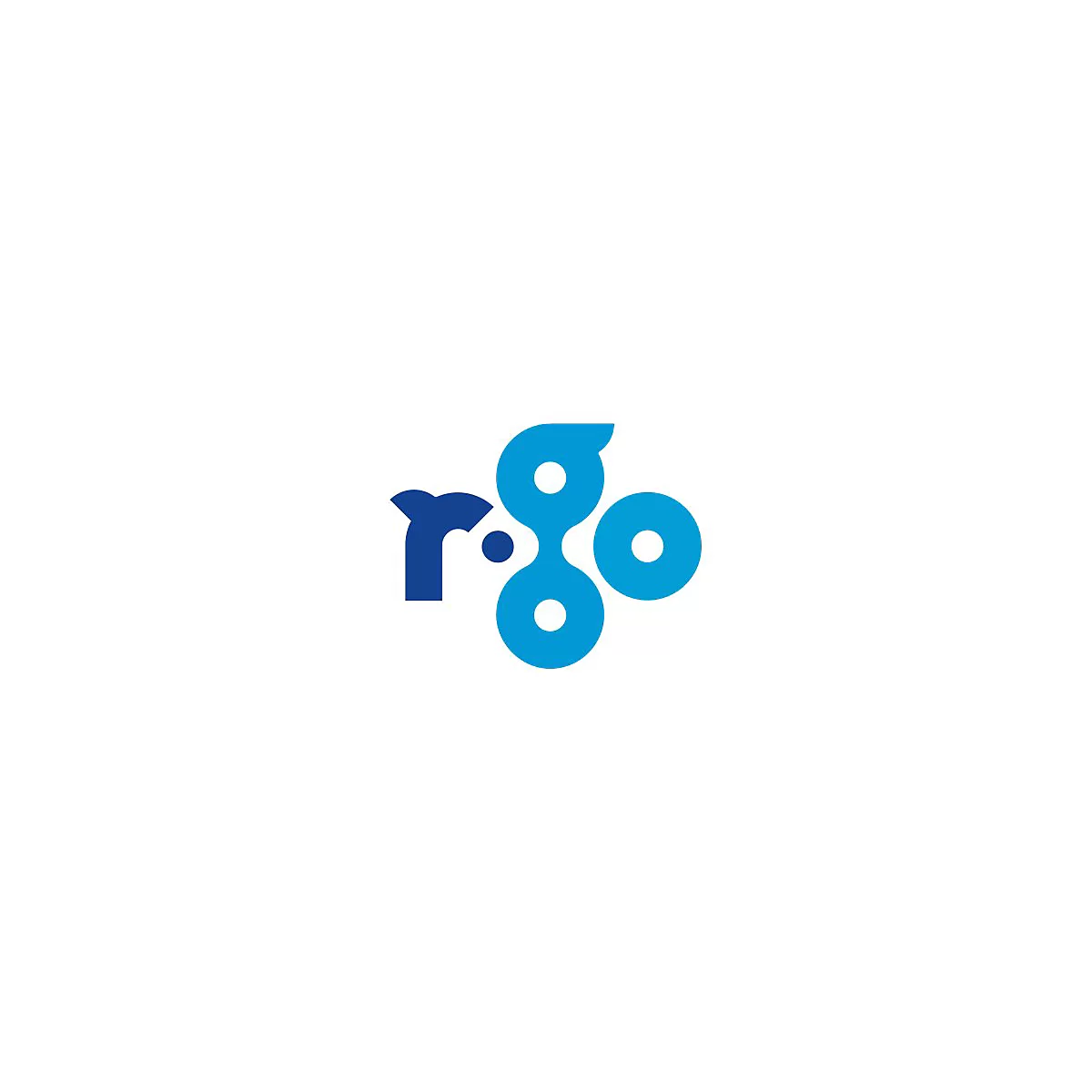 Blaues Logo mit stilisierter Schrift r-go, bestehend aus verbundenen Kreisen.