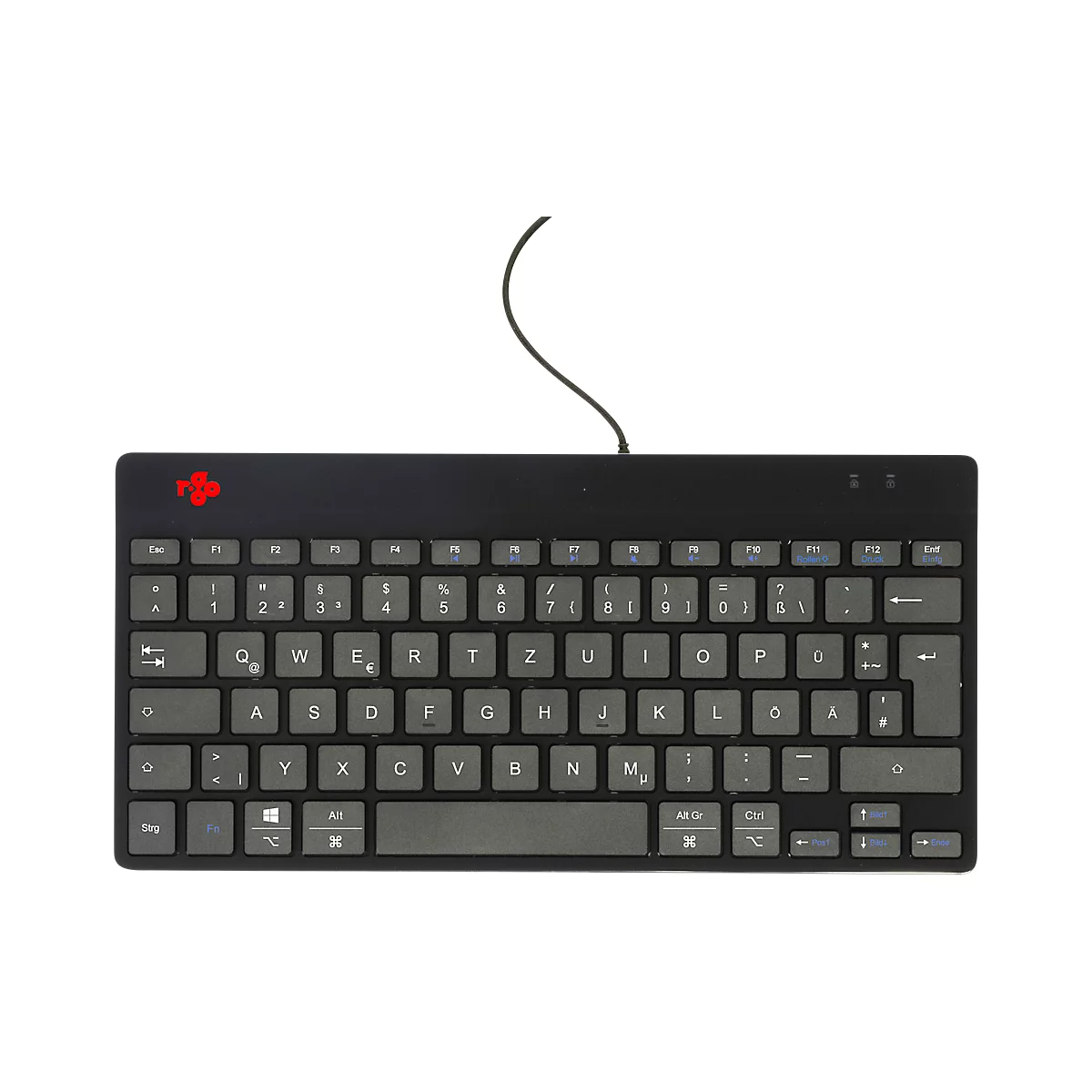 R-Go Tools Tastatur Compact break, USB/USB-C, QWERTZ Deutsch, L 285 x H 10 mm, schwarz