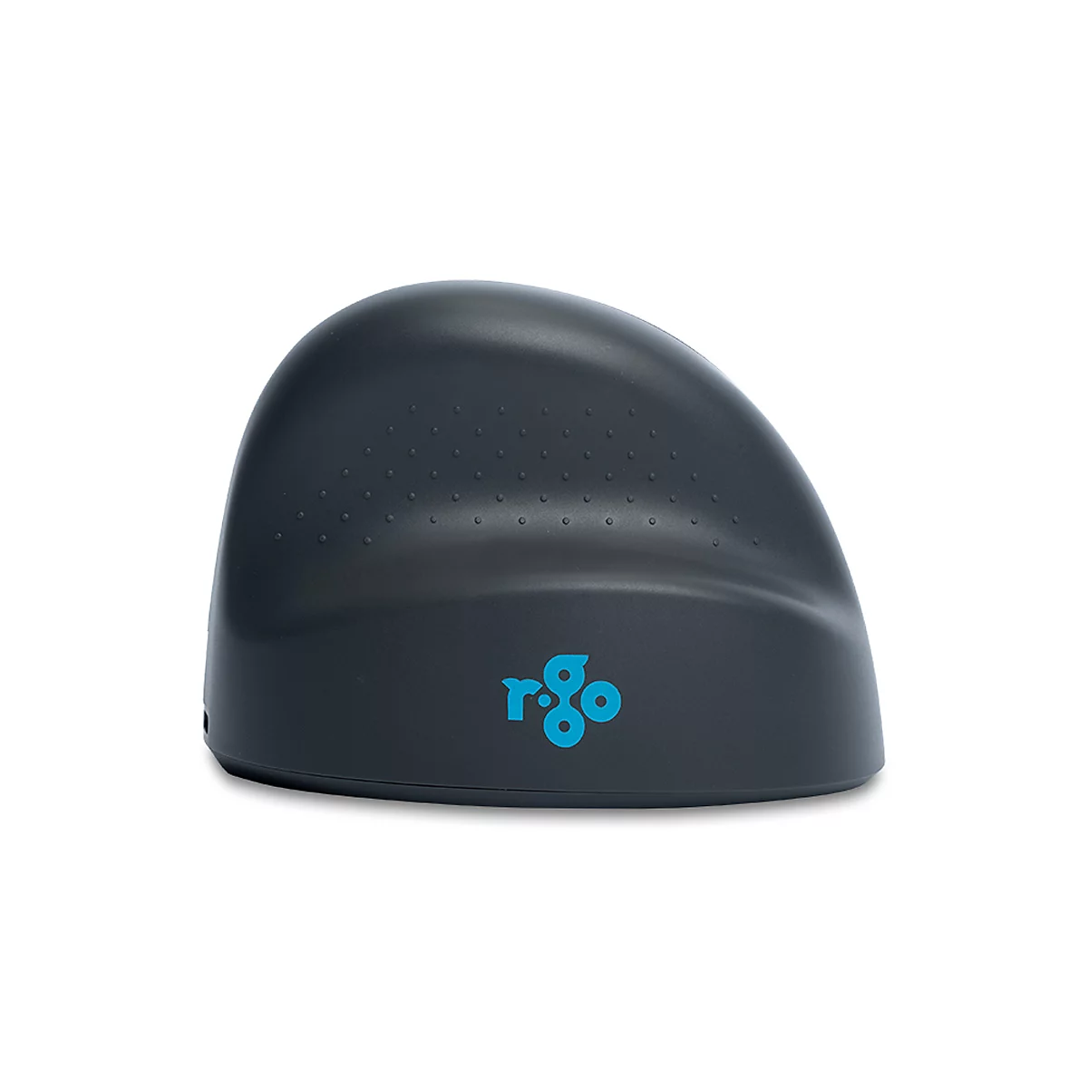 Dunkelgraue, ergonomische Vertikal-Maus von R-Go Tools auf weißem Hintergrund.