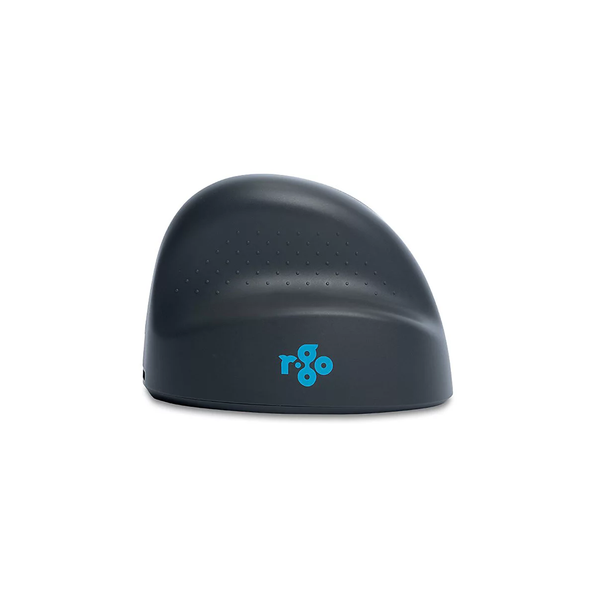 Dunkelgraue, ergonomische R-Go-Vertical-Maus auf weißem Hintergrund.