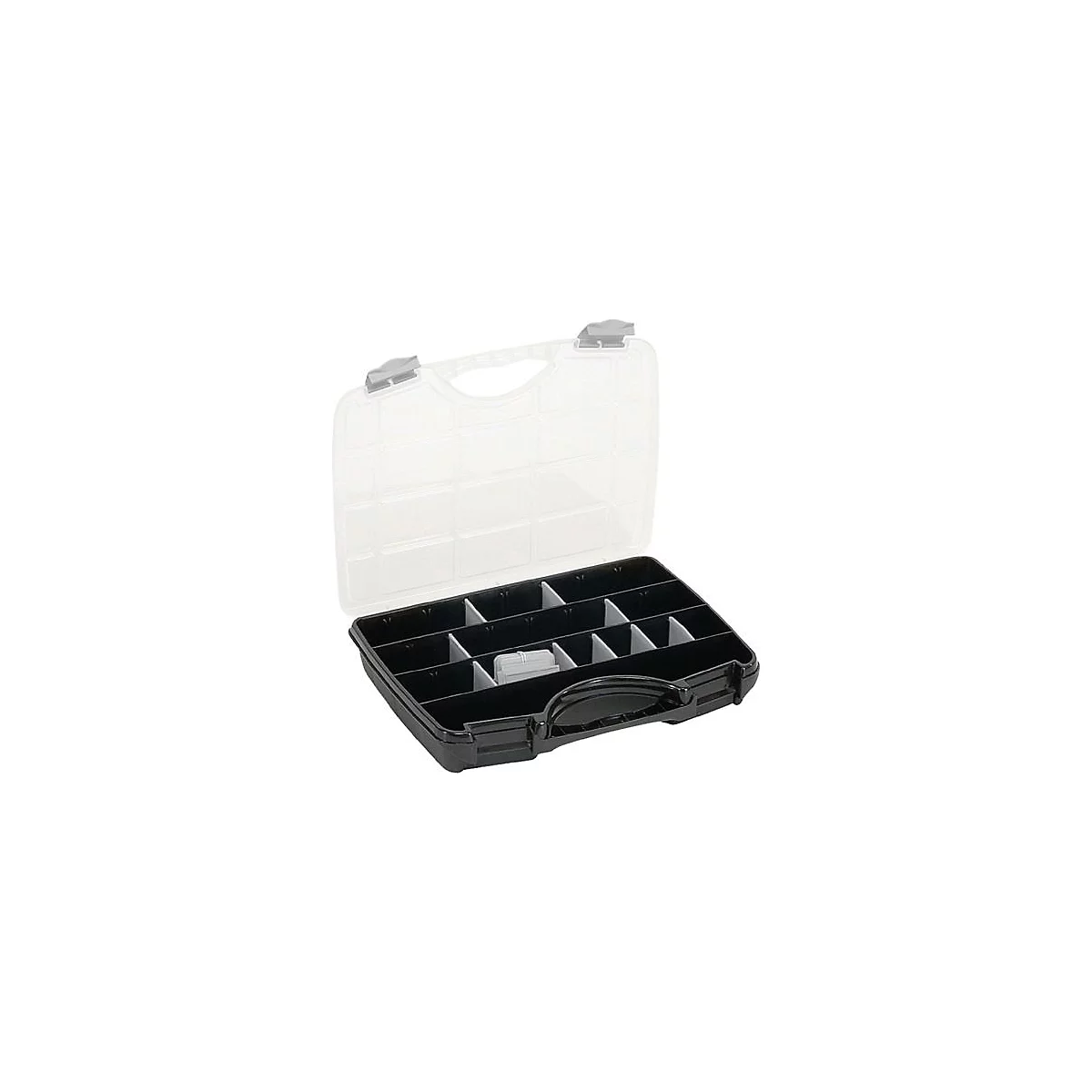 Raaco Allzweckkoffer Assorter A 47, mit 21 losen Trennwänden, B 460 x T 350 x H 81 mm, aus Polycarbonat/Polypropylen, transparent/schwarz