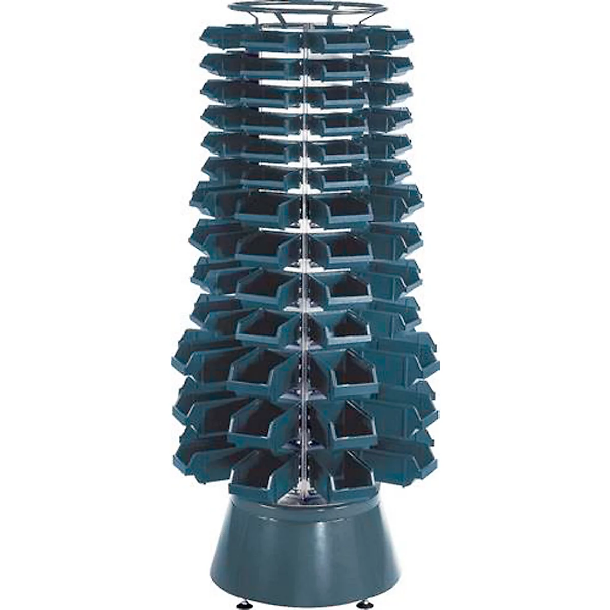 Raaco Drehturm, H 1600 mm, Stahl, dunkelblau, inkl. 104 Polypropylen-Sichtboxen in 3 Größen