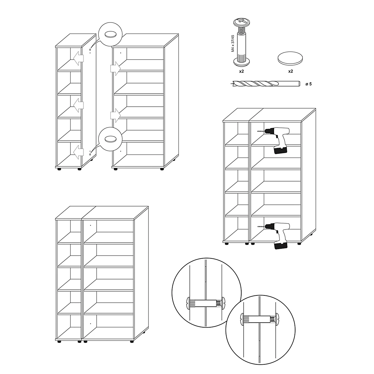 Raccord d'armoire, pour système d'armoire Tetris Wood, 5 pièces