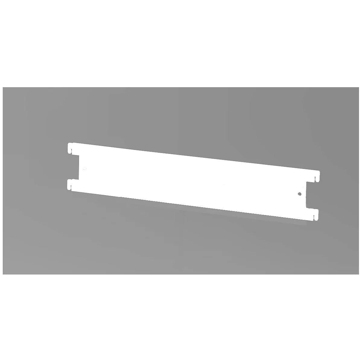 White, elongated component, ends shaped like a holder, against a gray background.
