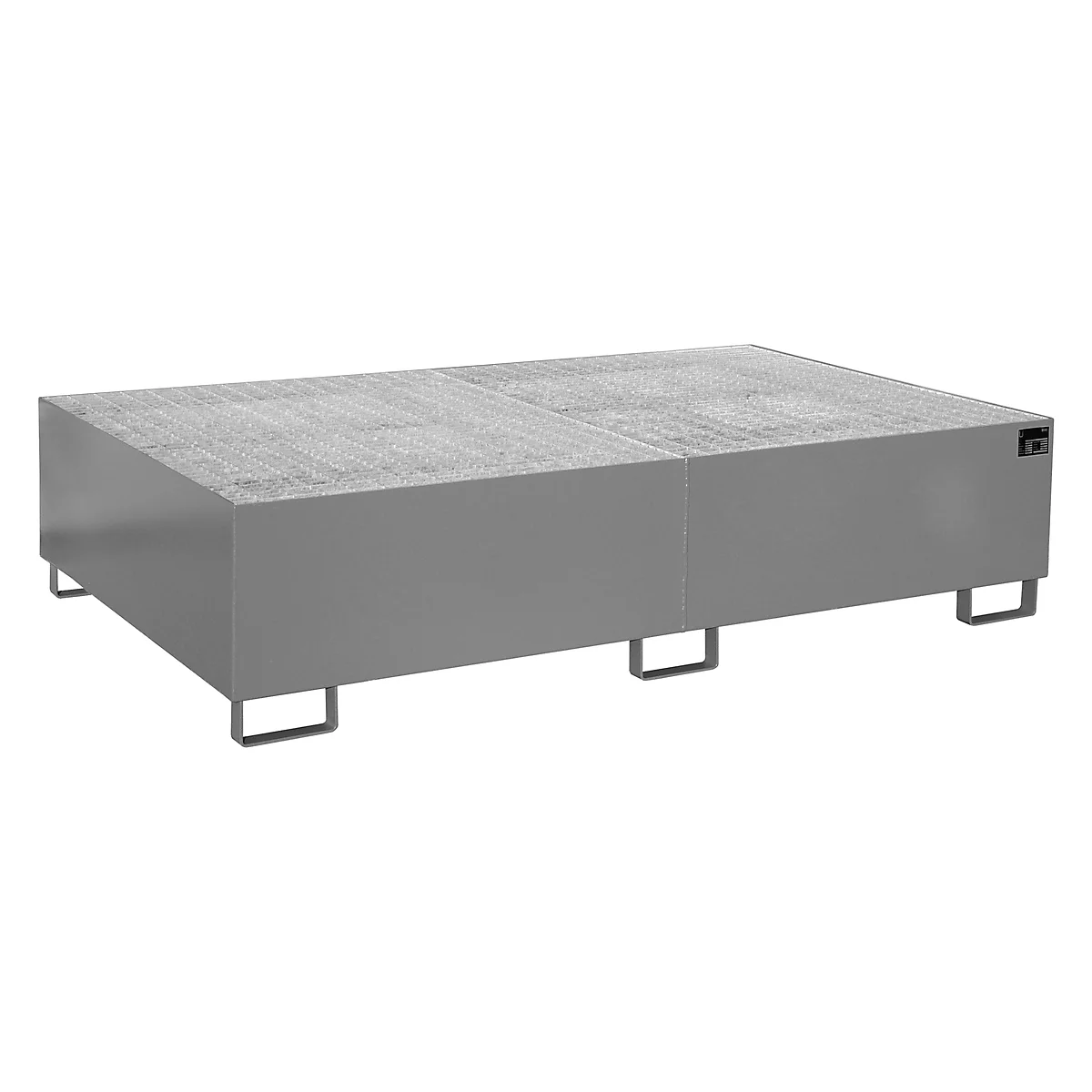 Gray coffee table with a rough surface and square metal legs.