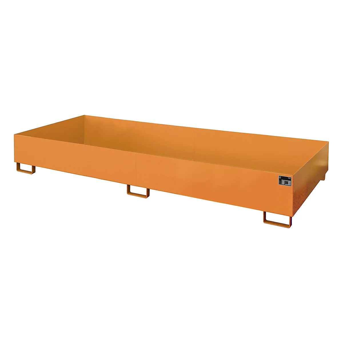 Orange, rectangular box standing on short metal feet.