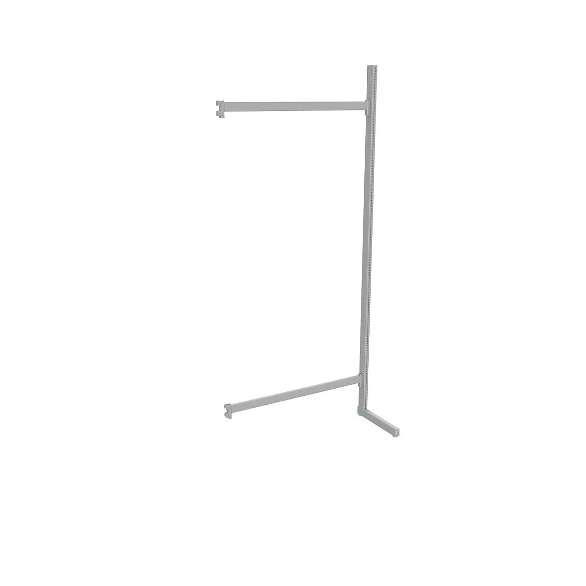 Grey clothes rail on a white background. The rail has a T-shape design.