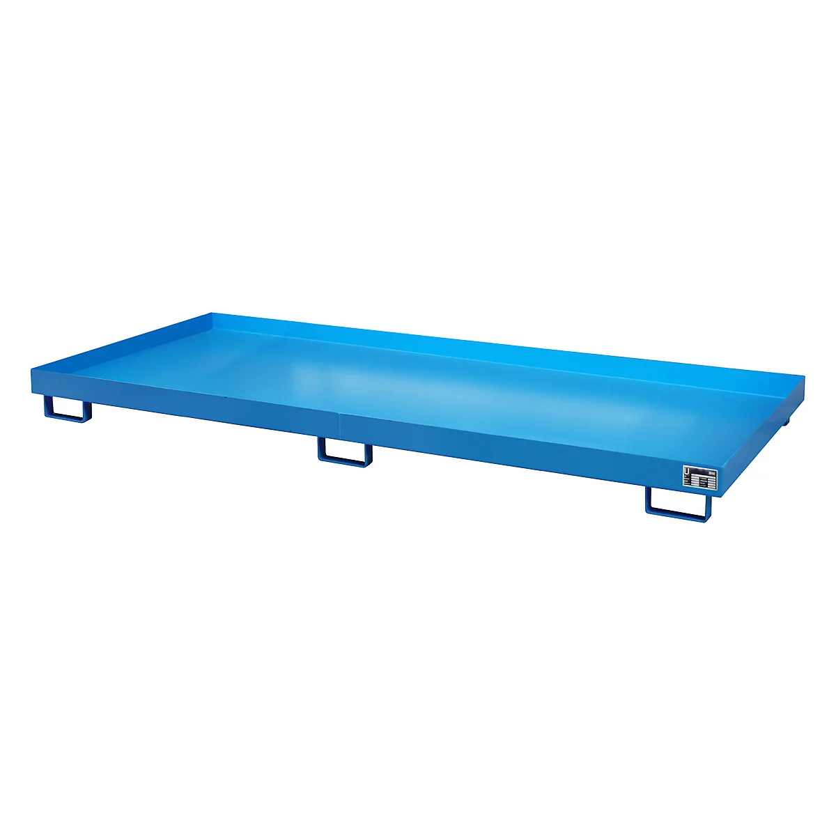 Blue painted tub with four black feet; product image.