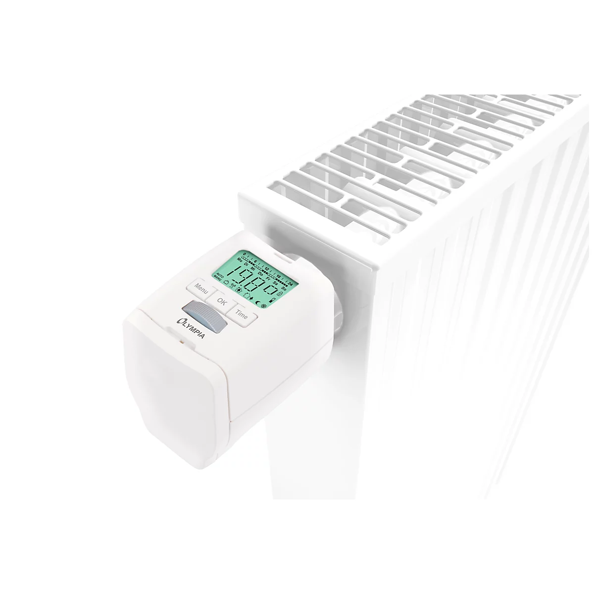 Radiatorregelaar Olympia HAT 430-22, energiebesparend, 4 verwarmings- &amp; besparingstijden instelbaar, M30x1,5 schroefdraadaansluiting, incl. RA-, RAV-, RAVL-adapter